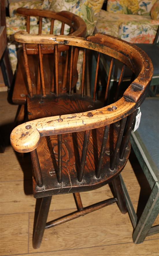 Two early 19th century rustic oak and elm comb back chairs largest W.69cm H.74cm